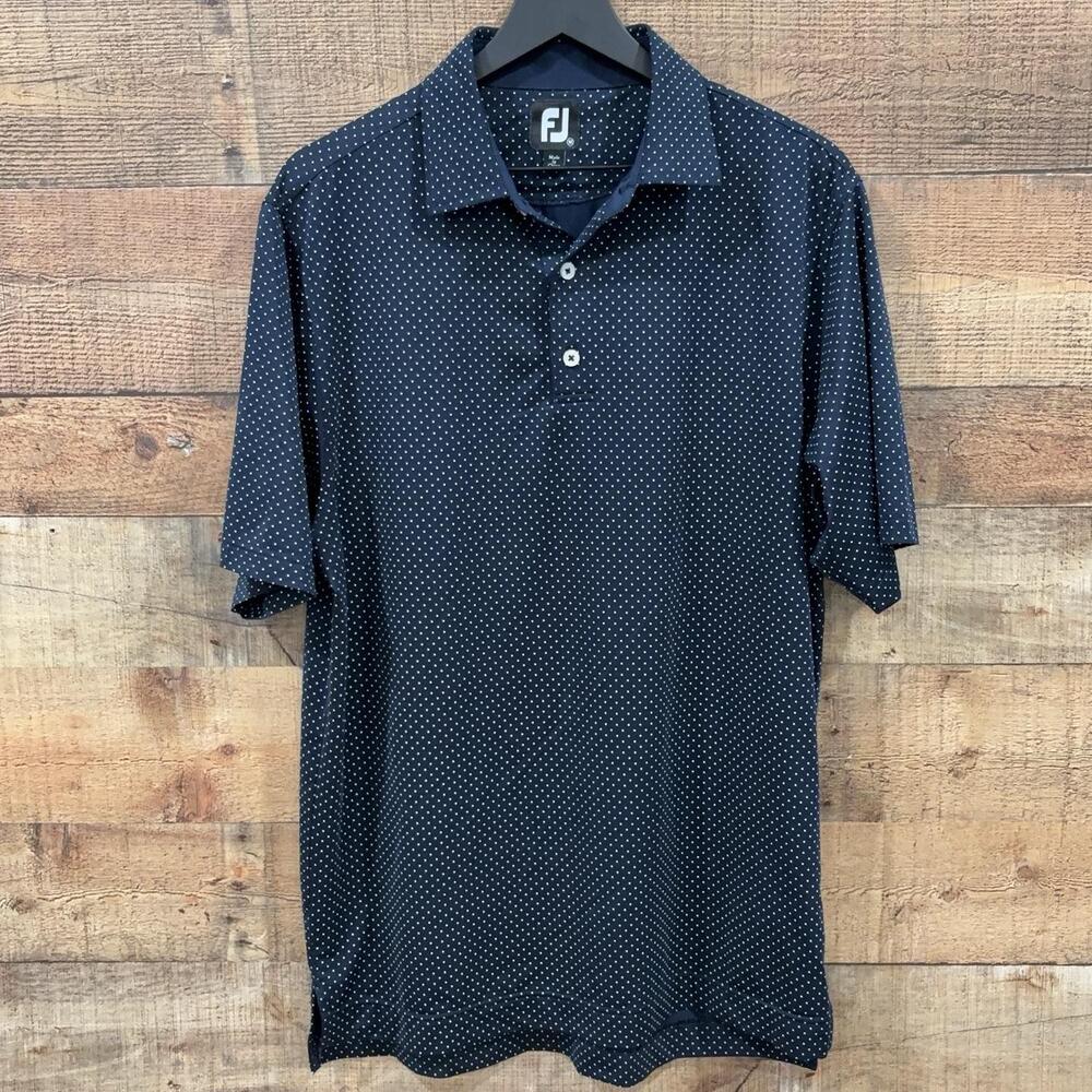 FootJoy Polo Shirt Mens Size M Blue Polka Dot Golf Performance Stretch